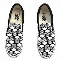 Skull Pattern Black Slip On Vans - Men&#39;s And Women&#39;s Shoes - £135.09 GBP