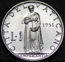 Vatikan City 1 Lira,1951 Edelstein UNC ~ Temperance Gießen Trankopfer IN Schale - £8.78 GBP