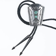 Vintage Navajo hand stamped silver bolo tie with turquoise - £267.03 GBP