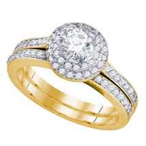 14k Yellow Gold Round Diamond Bridal Wedding Engagement Ring Band Set 1.00 Ctw - £1,758.25 GBP
