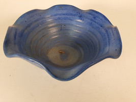 Antique Fulper 10&quot; Ruffled Edge Bowl. Matte Blue Glaze - $88.48