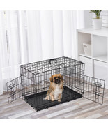 30&quot; Folding Metal Dog Crate Cage Double Doors Dog Crates Durable Black P... - £57.39 GBP