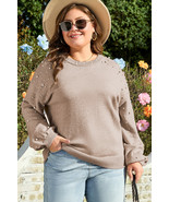 Smoke Gray Pearled Drop Shoulder Plus Size Sweater - $686.03 MXN