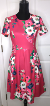 Eliza J Dress Deep Pink Floral Short Sleeve Casual Party Wedding Size 4 - £37.92 GBP