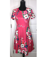 Eliza J Dress Deep Pink Floral Short Sleeve Casual Party Wedding Size 4 - £37.35 GBP