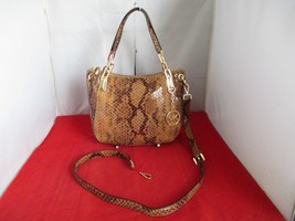 Michael Kors Brooke Medium Embossed Python Leather Shoulder Tote $378 Sand  #015 - £70.46 GBP