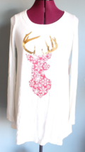 Peach Love CALI Women&#39;s Cream/Red Christmas Deer Long Sleeve Top ~S~ NWT - £18.33 GBP