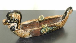 Vintage Glazed Ashtray with Dragon Japanese Sumida Gawa style Norse/Viki... - $31.49