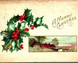 Holly Mistletoe Cabin Scene Merry Christmas Embossed 1910s DB Postcard - £3.10 GBP
