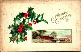 Holly Mistletoe Cabin Scene Merry Christmas Embossed 1910s DB Postcard - £3.07 GBP