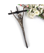 Modern Metal Jesus Wall Cross - Vtg Christian Sculptural Crucifix Wall Art - $102.38 CAD