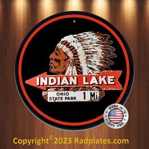 Indian Lake Ohio State Park Vintage   Replica Aluminum Round Metal Sign 12&quot; NEW - £16.96 GBP