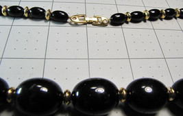 Vintage Signed Napier Black &amp; Gold Tone Graduated Beaded Necklace 28&quot; Long - £10.28 GBP