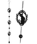 Wicca Witchcraft Black Cat Silhouette Black Coated Steel Metal Wind Chim... - €20,58 EUR