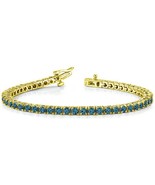 14K Solid Yellow Gold Blue Round Diamond Tennis Bracelet 6ctw - $6,929.98