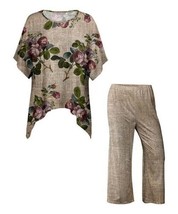 Lily Beige &amp; Green Floral Sidetail Top &amp; Beige Lounge Pants (Large) - $19.23