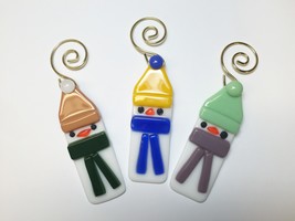 Fused Glass Snowman Ornaments Set of 3 - £21.18 GBP