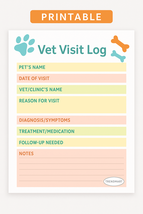 Vet Visit Log Printable – Track Exams, Meds &amp; Notes | Pet Health PDF - $6.99