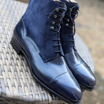 Blue New High Top Men Shoes PU Leather Face Pointed Flat Bottom Retro Fashion Au - £74.73 GBP
