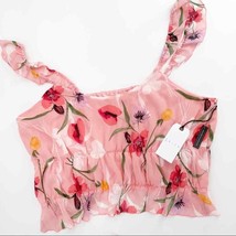 Anthropologie Leith Pink Sparkle Floral Ruffle Crop Tank Top Size 1X - £29.45 GBP