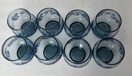 Vintage Libbey Eventide Blue Leaf Whiskey Glasses 8 oz. BLUE LEAVES 8 Pi... - $46.28