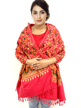 Women&#39;s Kashmiri Red Color Stole Paisley Flower Embroidered Wool Shawl C... - £63.14 GBP