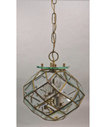 Vtg Italian Geometric Beveled Glass and Brass Hanging Lamp Chandelier Pe... - €318,77 EUR