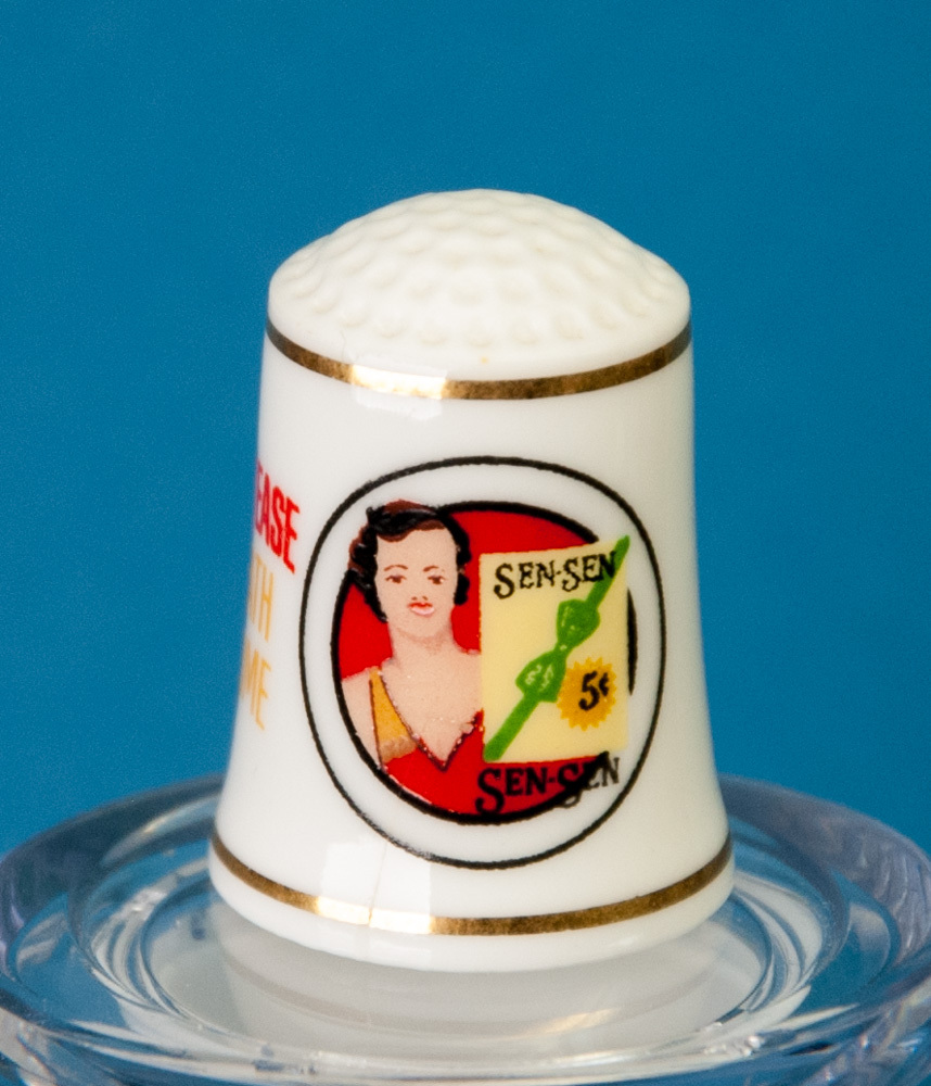 Franklin Mint Country Store Thimble Sen Sen Throat Ease Advertising Porcelain Item image 3