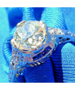 Earth mined Diamond Sapphire Deco Engagement Ring Vintage Platinum Solitaire - $7,915.05