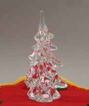 Art Glass Crystal Christmas Evergreen Tree Figurine Sculpture 8&quot; High - £67.13 GBP