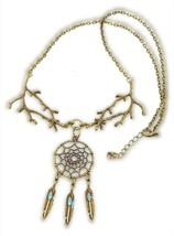 Dreamcatcher Necklace Pendant Bronzed Chain American Indian Turquoise Feathers. - £6.53 GBP
