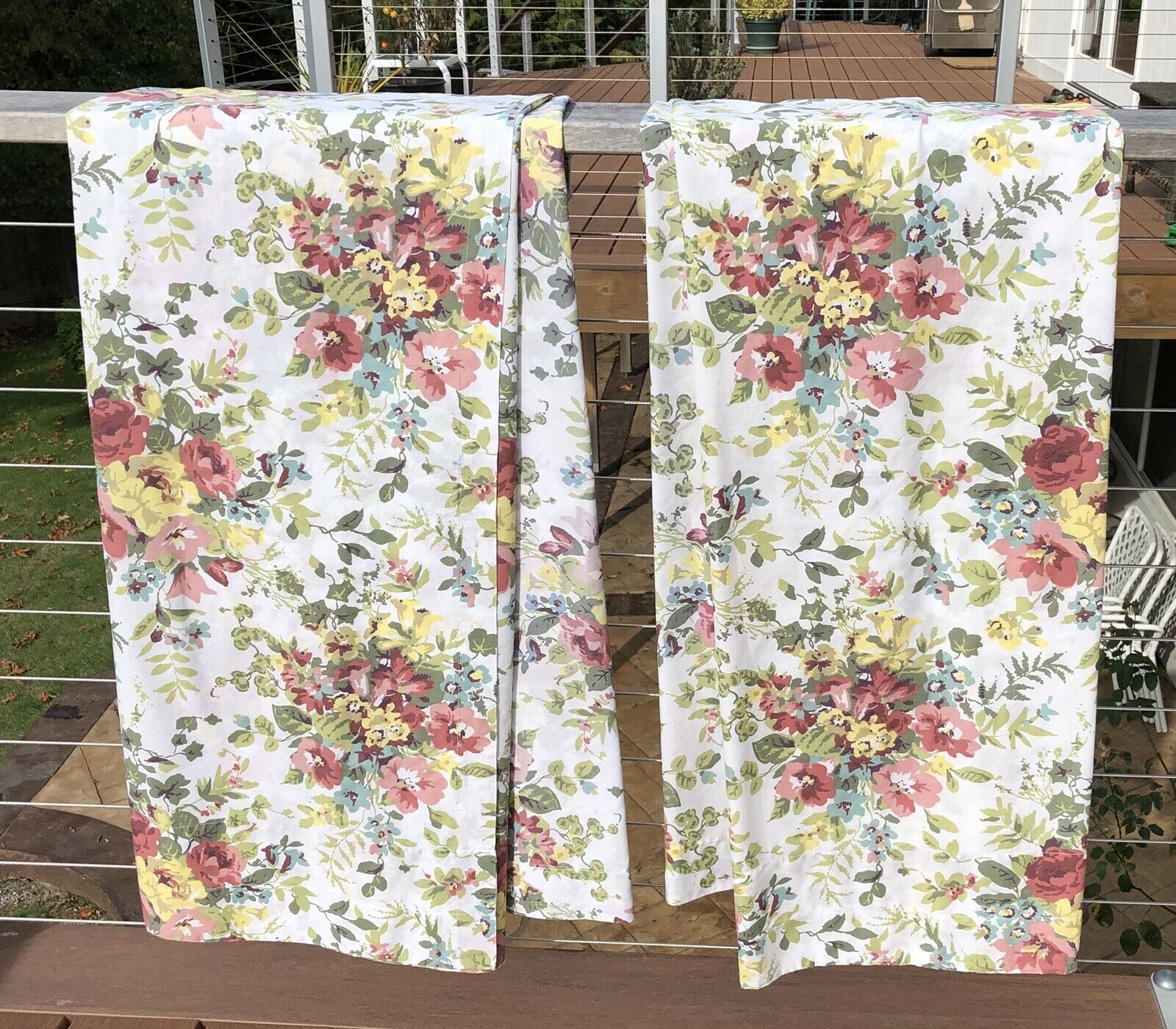 Laura Ashley Pair Curtains 40x84 Wild Cabbage Rose Faded Cutter Crafts Sewing - $37.61