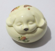 Vtg Dog puppy w/ Flowers &amp; Butterfly Trinket Box Jewelry Holder Takahashi Japan - £15.80 GBP