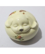 Vtg Dog puppy w/ Flowers &amp; Butterfly Trinket Box Jewelry Holder Takahash... - £15.98 GBP