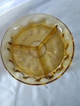 Vintage Amber Indiana Glass Divided 3 Section Relish Dish Thumbprint Round 8&quot; - £14.93 GBP