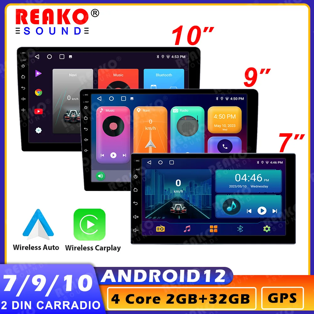 REAKOSOUND 2Din 7 9 10 Inch Android Car Radio 2G 32G Universal Multimedia Player - £77.33 GBP+