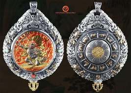 buddha pendant. protection of Vajrapani. Authentic ghau with tangka painted - $596.00