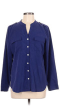 CHICO&#39;S Blouse Blue Collarless Long Sleeve Button Down Modal Blend Size 1 Medium - £19.07 GBP