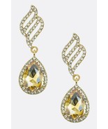 Crystal Wing and Teardrop 2.15&quot; Drop Earrings Woman Bridal Wedding Gold ... - £5.45 GBP