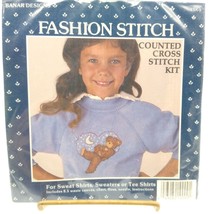 Vintage Counted Cross Stitch Kit, Teddy Bear in Heart Fashion Stitch, Banar - £6.29 GBP