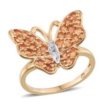 Butterfly shape gold ring with diamond and orange sapphire - £1,146.02 GBP