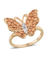 Butterfly shape gold ring with diamond and orange sapphire - £1,120.49 GBP