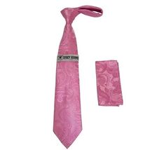 Men's Stacy Adams Tie and Hankie Set Woven Silky Satin #SAT110 Pink Paisley image 3