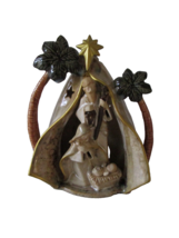 Ceramic Mary/Joseph/Baby Jesus Nativity Scene w/ Palm Trees &amp; Star Candle Holder - £19.30 GBP