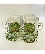Vintage Japan Flower Cart 4 Pedestal Cups Coffee Tea Mugs &amp; Metal Cart Set - £37.25 GBP