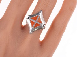 sz6.25 Special Vintage Zuni channel inlay coral ring - £193.88 GBP
