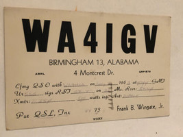 Vintage Ham radio Amateur Card WA4LGV Birmingham Alabama 1963 - £3.88 GBP