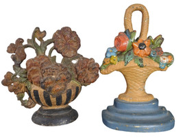 1920&#39;s 2 Flower basket doorstops Hubley and Albany factory - $214.04