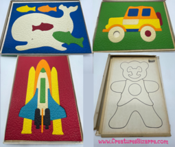 Vintage Lauri Crepe Foam Puzzles Lot Space Shuttle Whale Rag Top Car Teddy Bear - $28.49