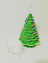 Vintage Ceramic Christmas Tree Light Up Green  Star Corded Base  Complete 12&quot; - £39.32 GBP